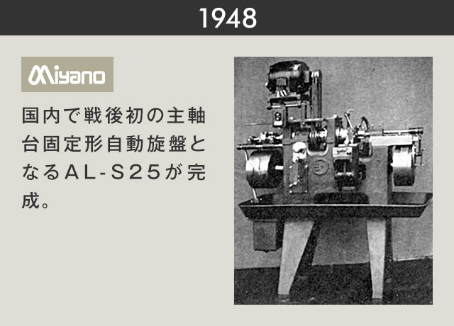 1948　国内で戦後初の主軸台固定形自動旋盤となるAL-S25が完成。