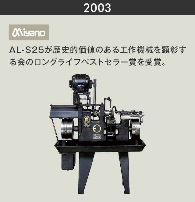 2003　AL-S25が歴史的価値のある工作機械を顕彰する会のロングライフベストセラー賞を受賞。